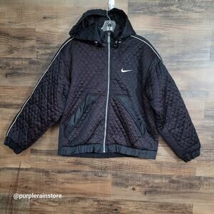 VTG NIKE Quilted Puffer Coat Size S Perforated Black Red 90's Hipster Streetwear